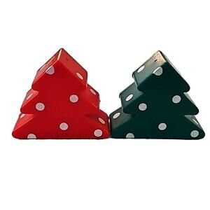 Hallmark Vintage 1992 Christmas Tree Salt & Pepper Shakers Red Green 2" T x 2.5"
